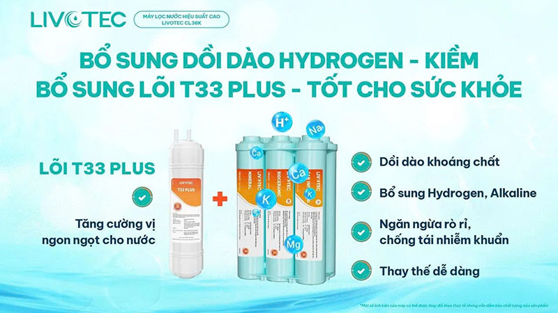Hệ lõi chức năng có thêm lõi T33 Plus tăng độ ngon của nước và thiết kế nguyên khối chống rò rỉ