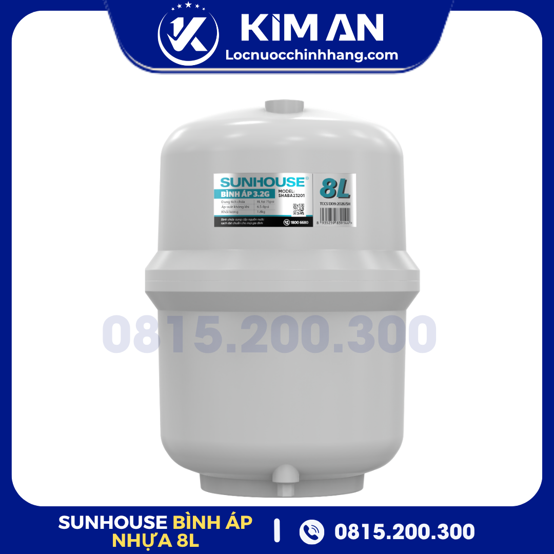 Bình Áp Nhựa 3.2G 8L Máy Lọc Nước SUNHOUSE