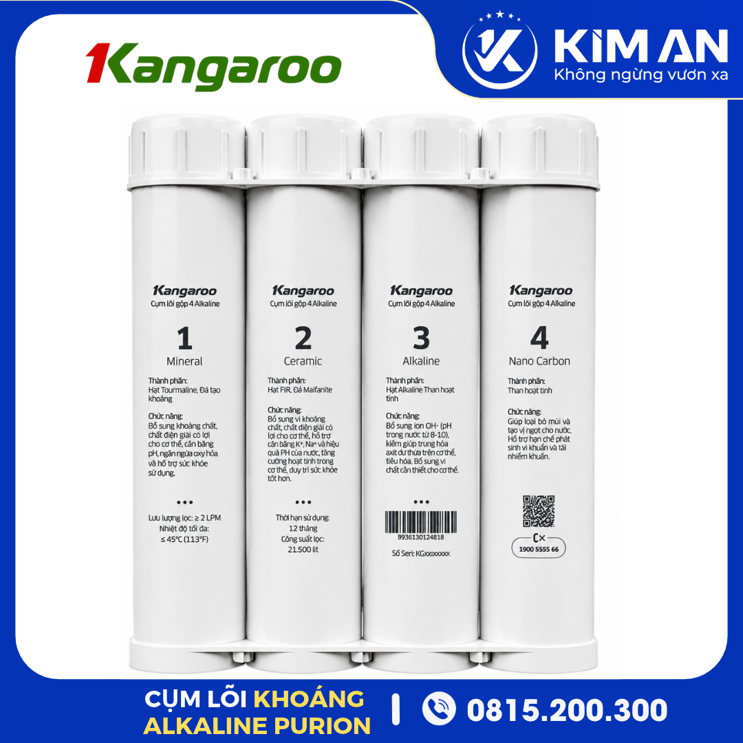 Cụm 4 Lõi Lọc Chức Năng Alkaline Kangaroo