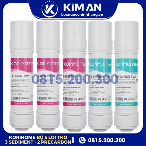 Bộ 5 Lõi Lọc Thô Korihome (3 Sediment-2 Precarbon)