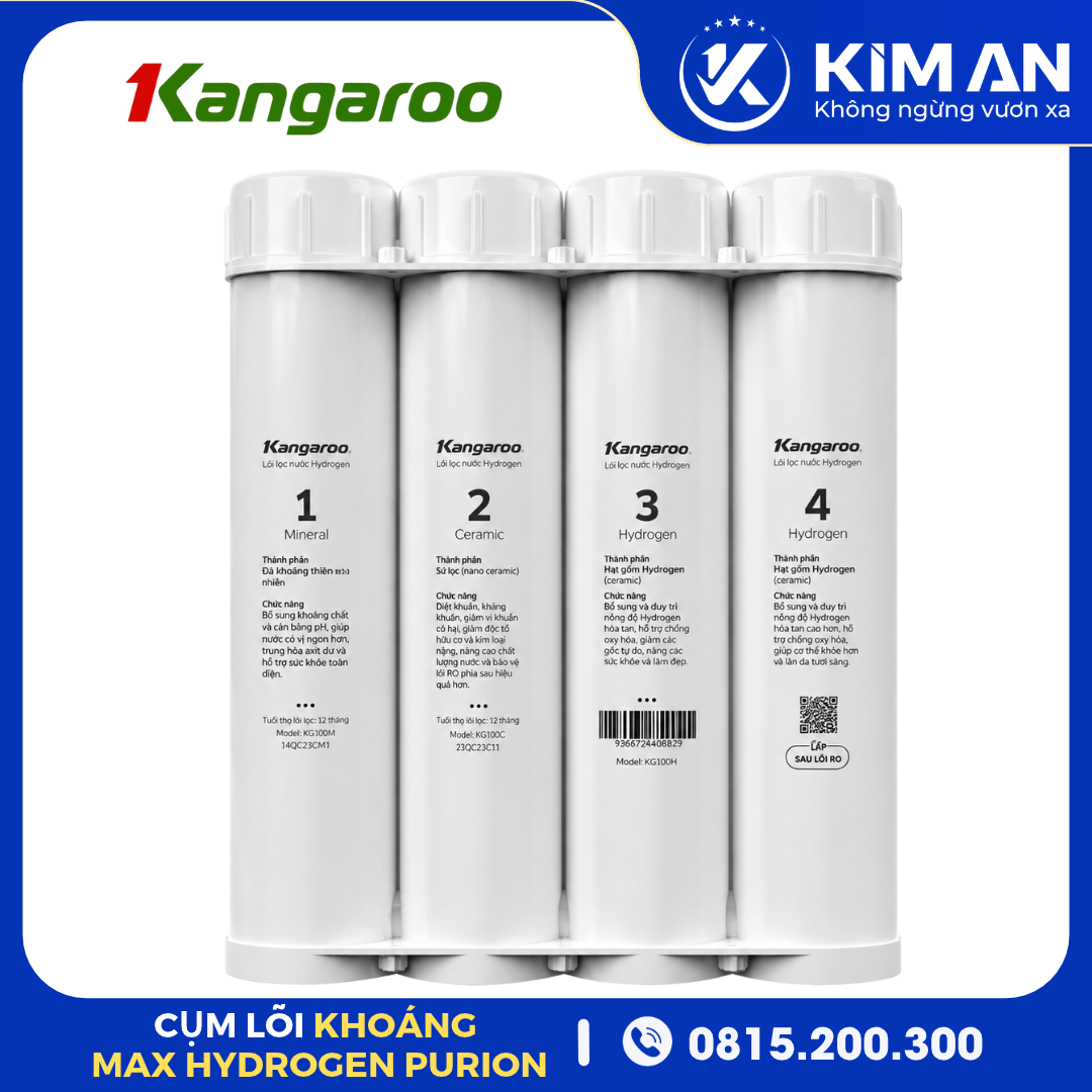 Cụm 4 Lõi Lọc Chức Năng Max Hydrogen Kangaroo