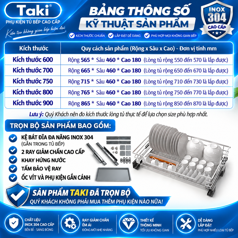 Giá Kéo Bát Tủ Bếp Dưới Đa Năng RELAXY, Kệ Chén Tủ Bếp - INOX  304 - Ray Âm Giảm Chấn - Bảo Hành Vĩnh Viễn - Có Thợ Lắp