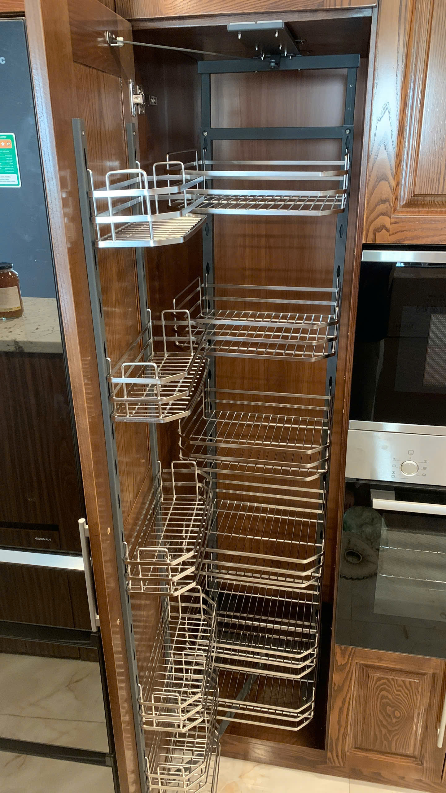 Tủ Đồ Khô Nhà Bếp 12 Ngăn 6 Tầng NAN DẸT CELAENO CAO CẤP, INOX 304, Hệ Ray Giảm Chấn - Bảo Hành Vĩnh Viễn - Có Thợ Lắp