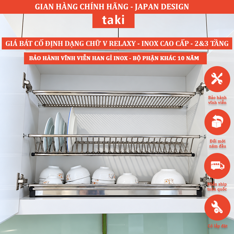 Giá Bát Cố Định RELAXY CAO CẤP - Dạng Chữ V, 2&3 Tâng - Bảo Hành INOX Vĩnh Viễn - Có Thợ Lắp