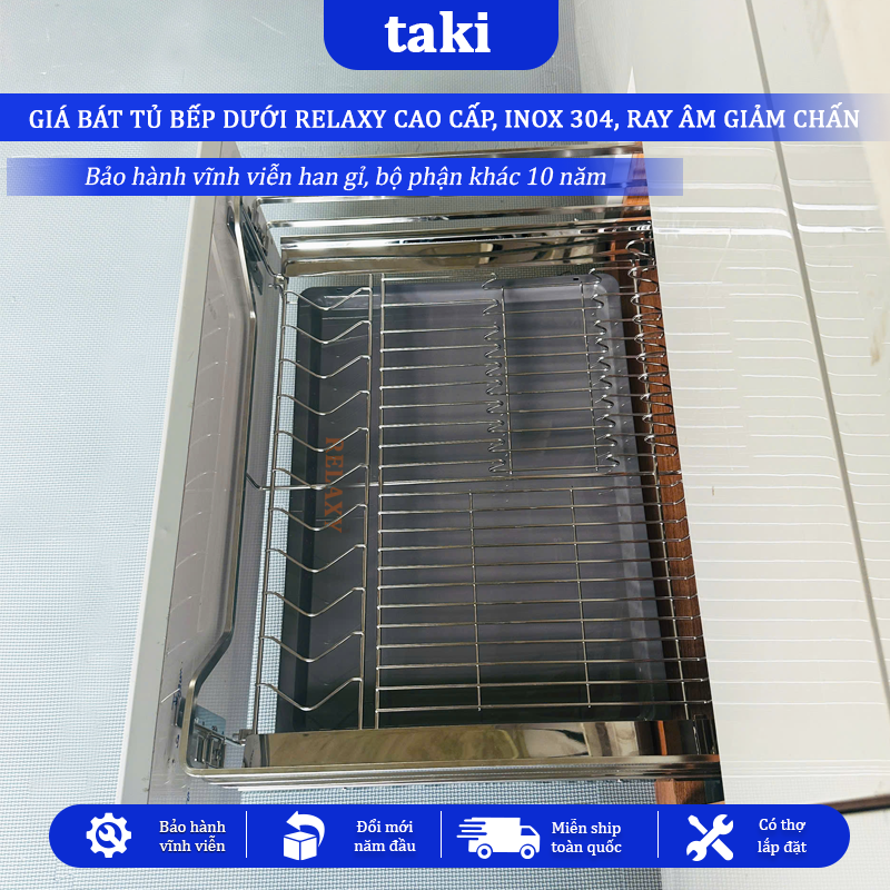 Giá Kéo Bát Tủ Bếp Dưới Đa Năng RELAXY, Kệ Chén Tủ Bếp - INOX  304 - Ray Âm Giảm Chấn - Bảo Hành Vĩnh Viễn - Có Thợ Lắp