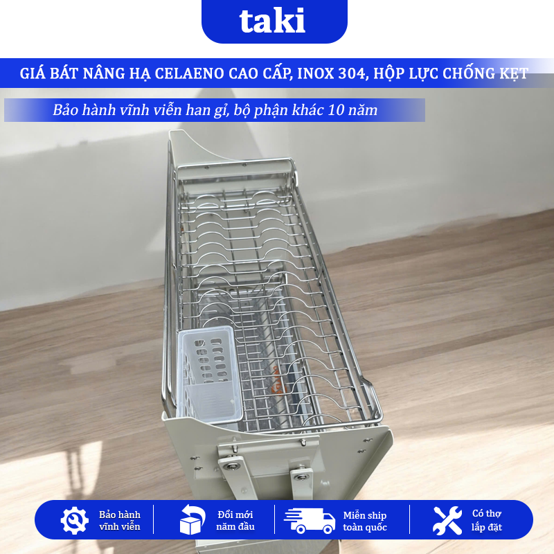 Giá Bát Nâng Hạ CELAENO CAO CẤP- WHITE, Bảo Hành Hộp Lực 10 Năm, INOX Vĩnh Viễn Han Gỉ - INOX Không Gỉ 304  - Có Thợ Lắp