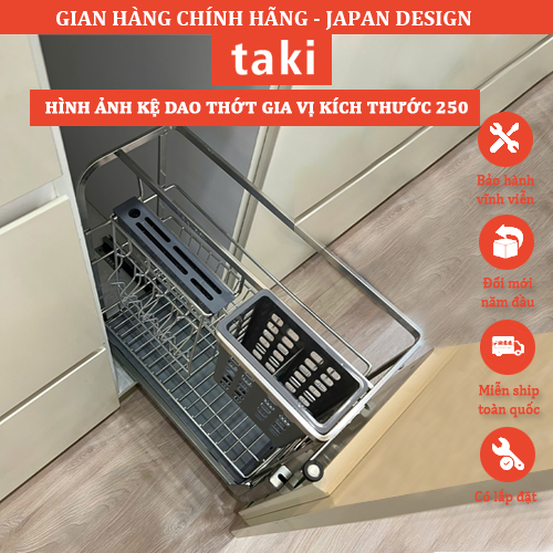 Kệ Dao Thớt & Gia Vị Tủ Bếp TAKI INOX Không Gỉ 304 -  Ray Âm Giảm Chấn Cao Cấp   - BẢO HÀNH VĨNH VIỄN - Có Thợ Lắp Đặt