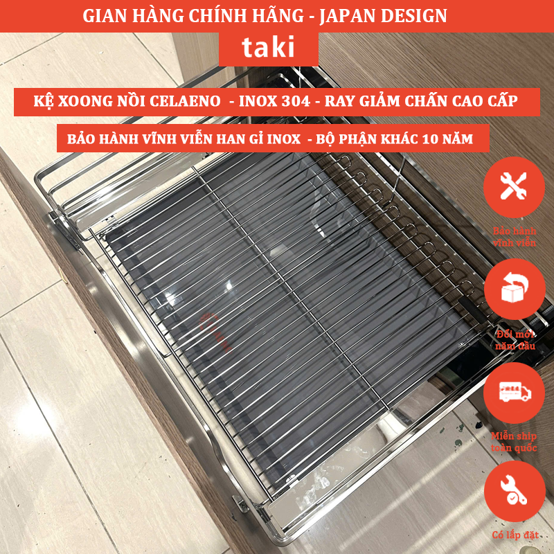 Giá Kéo Xoong Nồi Tủ Bếp CELAENO CAO CẤP, Kệ Xoong Nồi - INOX 304, Ray Âm Giảm Chấn, Bảo Hành Vĩnh Viễn, Có Thợ Lắp