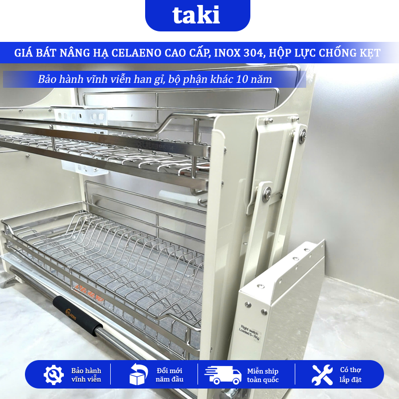 Giá Bát Nâng Hạ CELAENO CAO CẤP- WHITE, Bảo Hành Hộp Lực 10 Năm, INOX Vĩnh Viễn Han Gỉ - INOX Không Gỉ 304  - Có Thợ Lắp