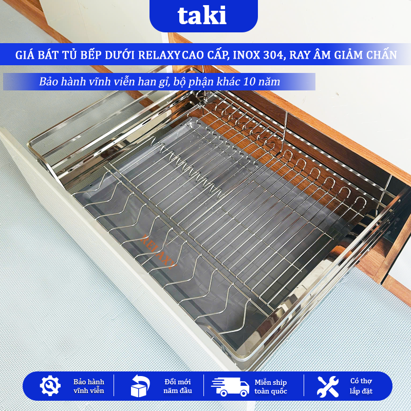 Giá Kéo Bát Tủ Bếp Dưới Đa Năng RELAXY, Kệ Chén Tủ Bếp - INOX  304 - Ray Âm Giảm Chấn - Bảo Hành Vĩnh Viễn - Có Thợ Lắp