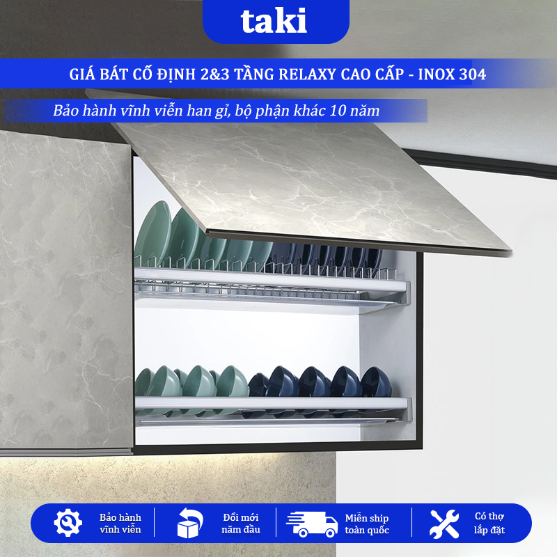 Giá Bát Cố Định RELAXY CAO CẤP, Khung Nhôm, INOX 304, Kệ Để Chén Tủ Bếp Trên - Bảo Hành INOX Vĩnh Viễn - Có Thợ Lắp