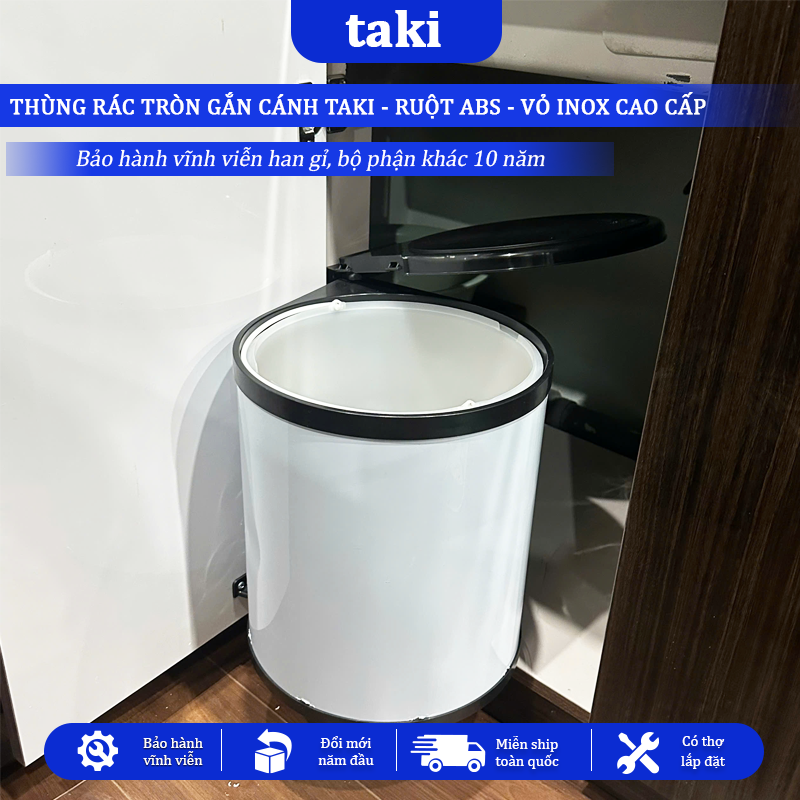 Thùng Rác Tủ Bếp - Thùng Rác Tròn Gắn Cánh TAKI CAO CẤP - Bảo Hành 10 Năm - Có Thợ Lắp