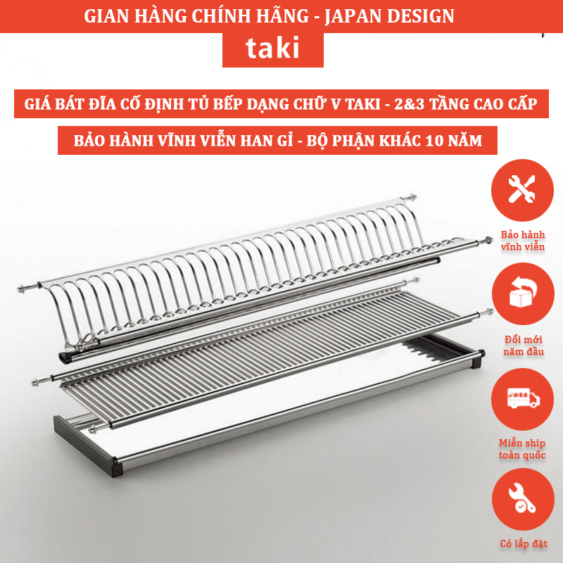 Giá Bát Cố Định Tủ Bếp TAKI, Kệ Chén Tủ Bếp Dạng Chữ V, INOX 304  Bảo Hành INOX Vĩnh Viễn - Có Thợ Lắp