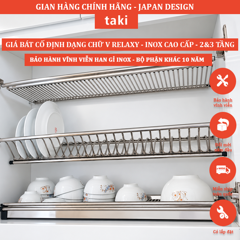 Giá Bát Cố Định RELAXY CAO CẤP - Dạng Chữ V, 2&3 Tâng - Bảo Hành INOX Vĩnh Viễn - Có Thợ Lắp