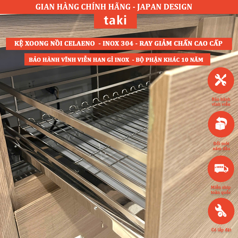 Giá Kéo Xoong Nồi Tủ Bếp CELAENO CAO CẤP, Kệ Xoong Nồi - INOX 304, Ray Âm Giảm Chấn, Bảo Hành Vĩnh Viễn, Có Thợ Lắp