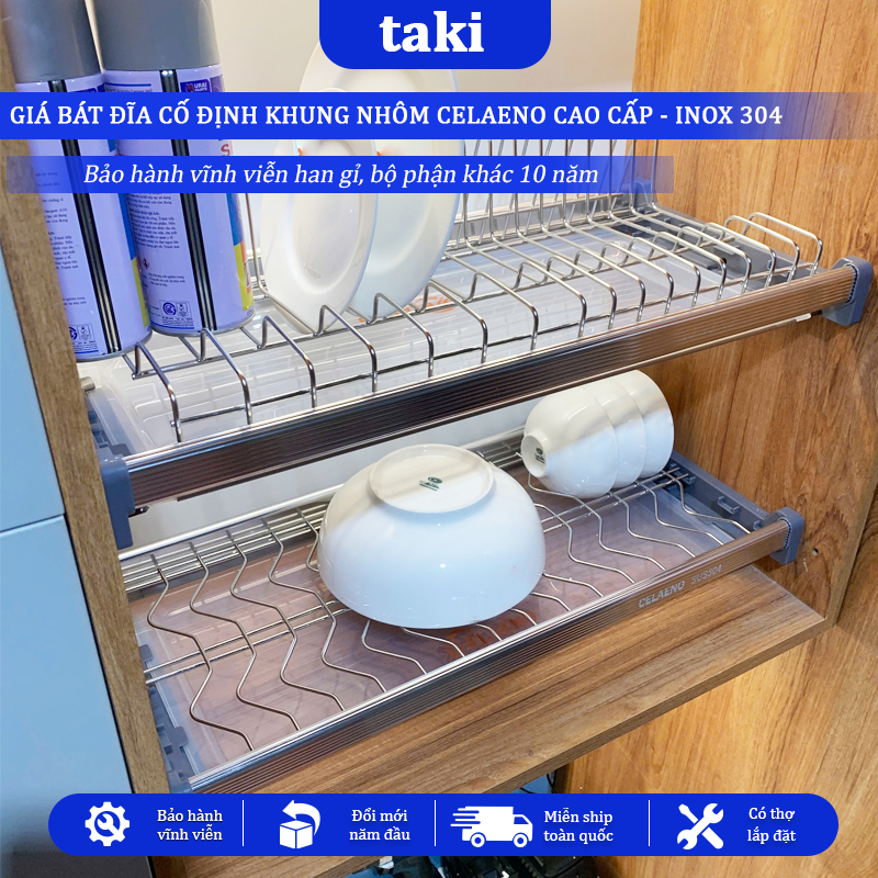Giá Bát Tủ Bếp Cố Định CELAENO CAO CẤP, 2&3 Tầng, Khung Nhôm, INOX 304, Bảo Hành Vĩnh Viễn, Có Thợ Lắp