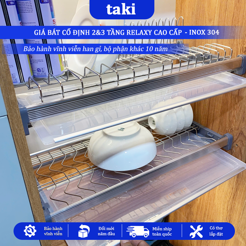 Giá Bát Cố Định RELAXY CAO CẤP, Khung Nhôm, INOX 304, Kệ Để Chén Tủ Bếp Trên - Bảo Hành INOX Vĩnh Viễn - Có Thợ Lắp