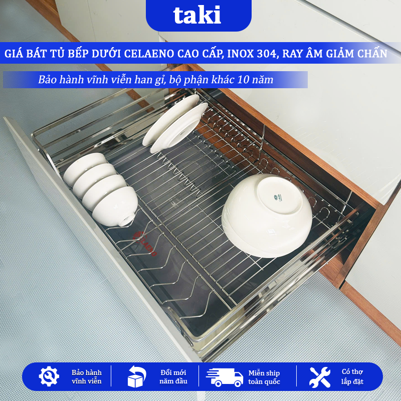 Giá Kéo Bát Đĩa Đa Năng Tủ Dưới CELAENO CAO CẤP 2025, INOX 304, Ray Giảm Chấn, Bảo Hành Vĩnh Viễn, Có Thợ Lắp