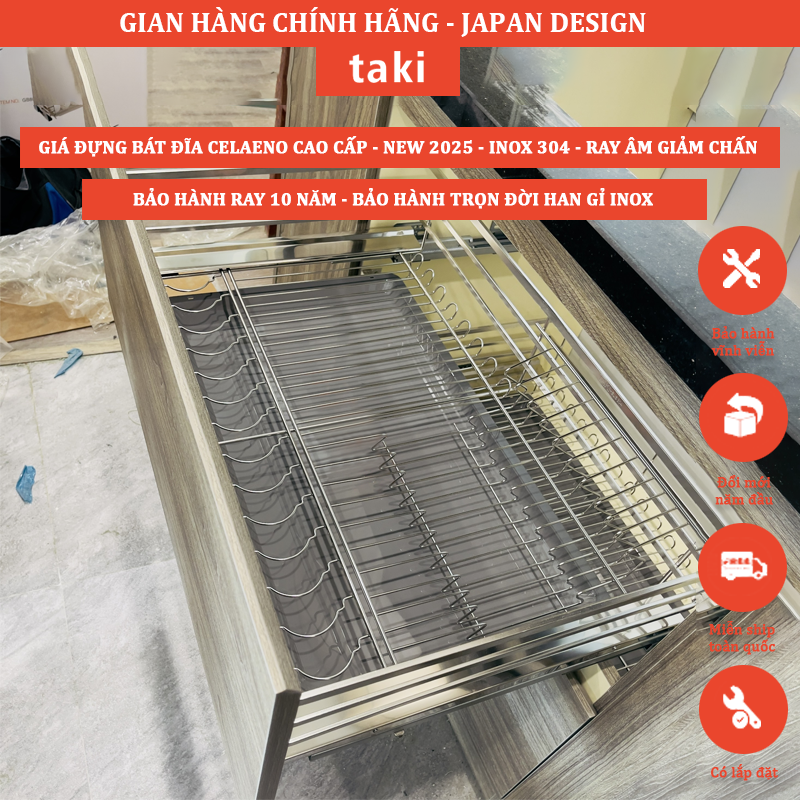 Giá Kéo Bát Đĩa Đa Năng Tủ Dưới CELAENO CAO CẤP 2025, INOX 304, Ray Giảm Chấn, Bảo Hành Vĩnh Viễn, Có Thợ Lắp