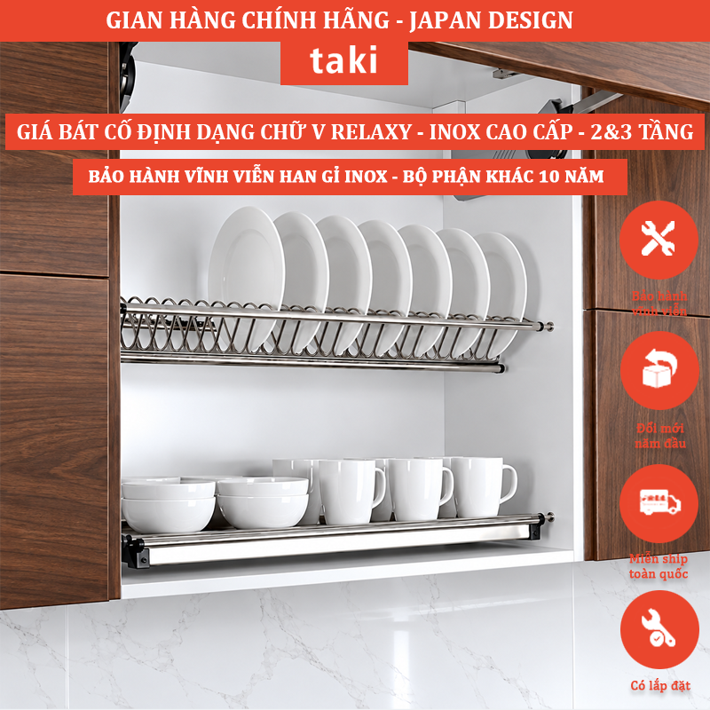 Giá Bát Cố Định RELAXY CAO CẤP - Dạng Chữ V, 2&3 Tâng - Bảo Hành INOX Vĩnh Viễn - Có Thợ Lắp