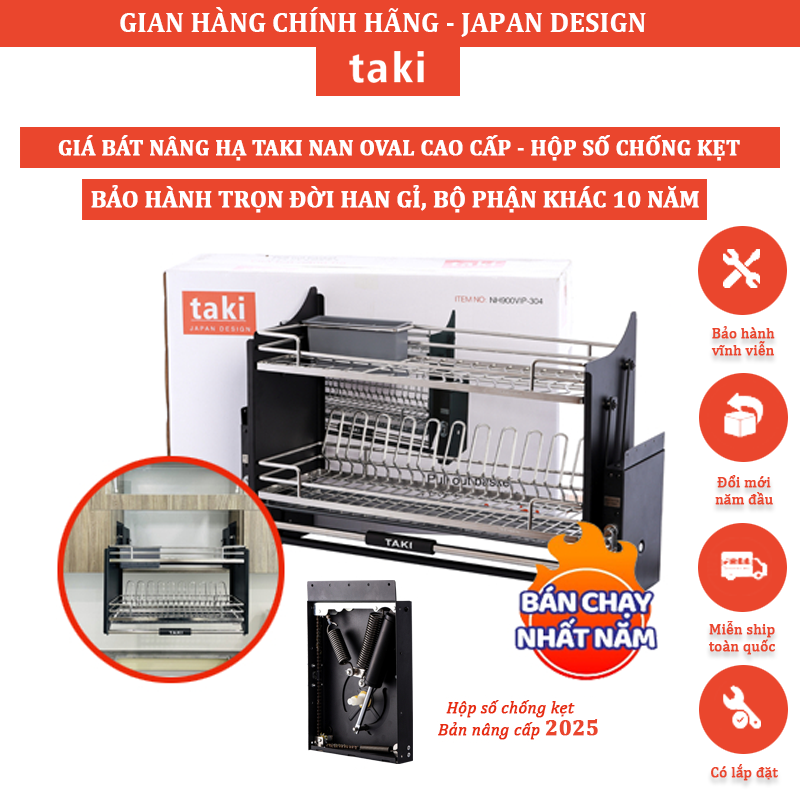 Giá Bát Nâng Hạ TAKI Nan OVAL NEW 2025, Bảo Hành Hộp Lực 10 Năm, INOX Vĩnh Viễn Han Gỉ - Có Thợ Lắp