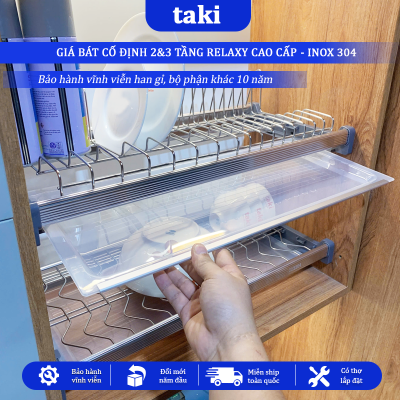 Giá Bát Cố Định RELAXY CAO CẤP, Khung Nhôm, INOX 304, Kệ Để Chén Tủ Bếp Trên - Bảo Hành INOX Vĩnh Viễn - Có Thợ Lắp