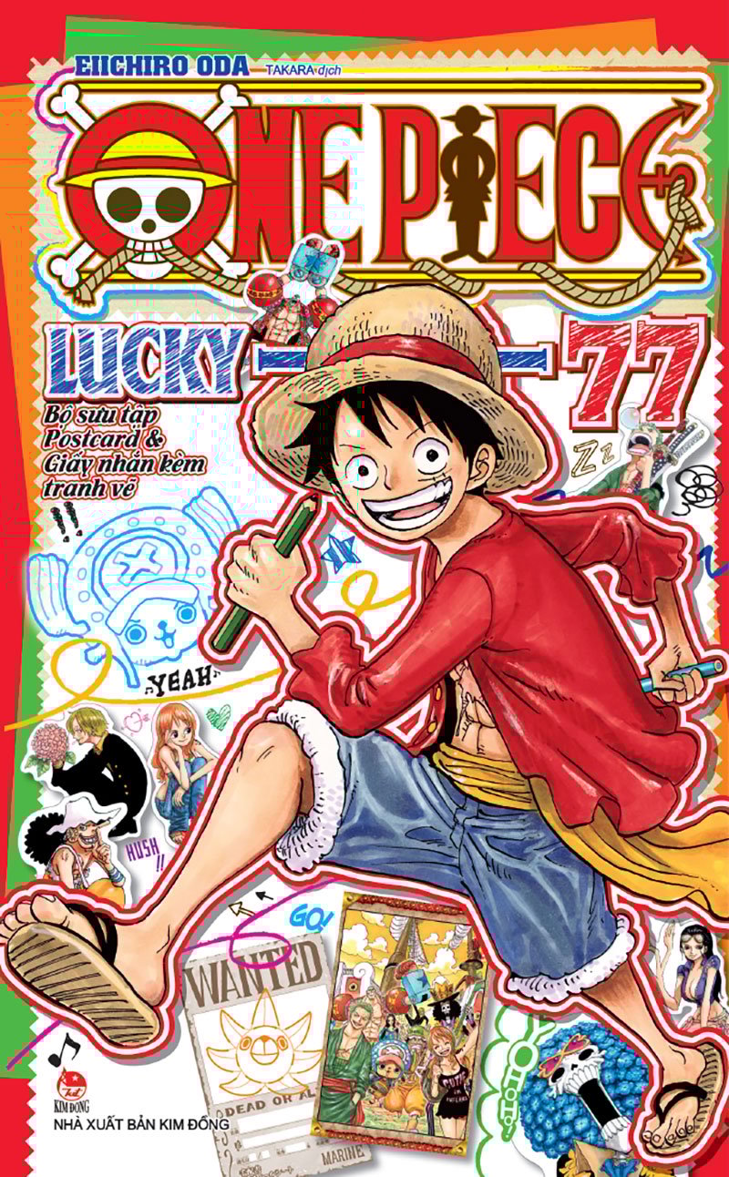 One piece lucky 77 - bộ sưu tập postcard & giấy nhắn kèm tranh vẽ!!