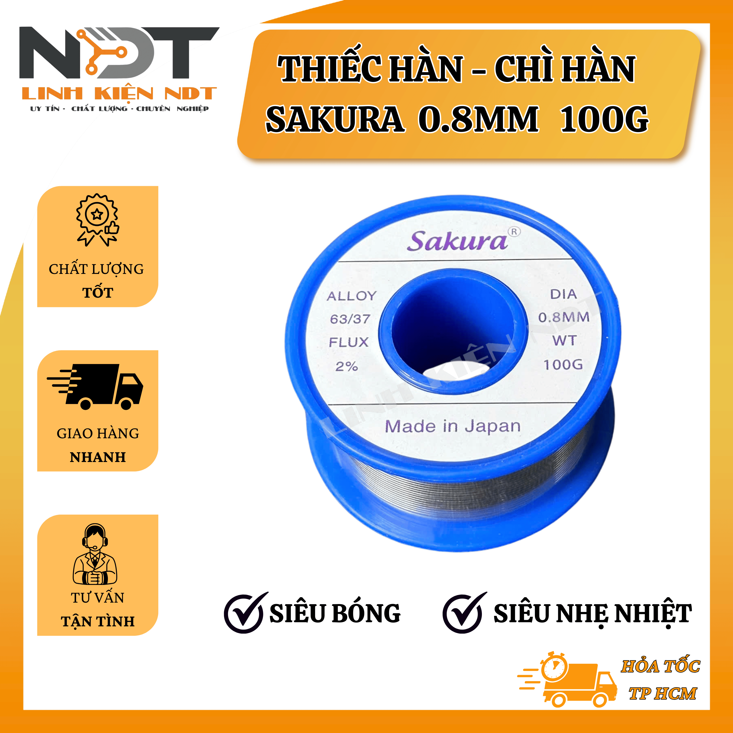 Thiếc Hàn Nhẹ Nhiệt Siêu Bóng SAKURA Sợi 0.8mm