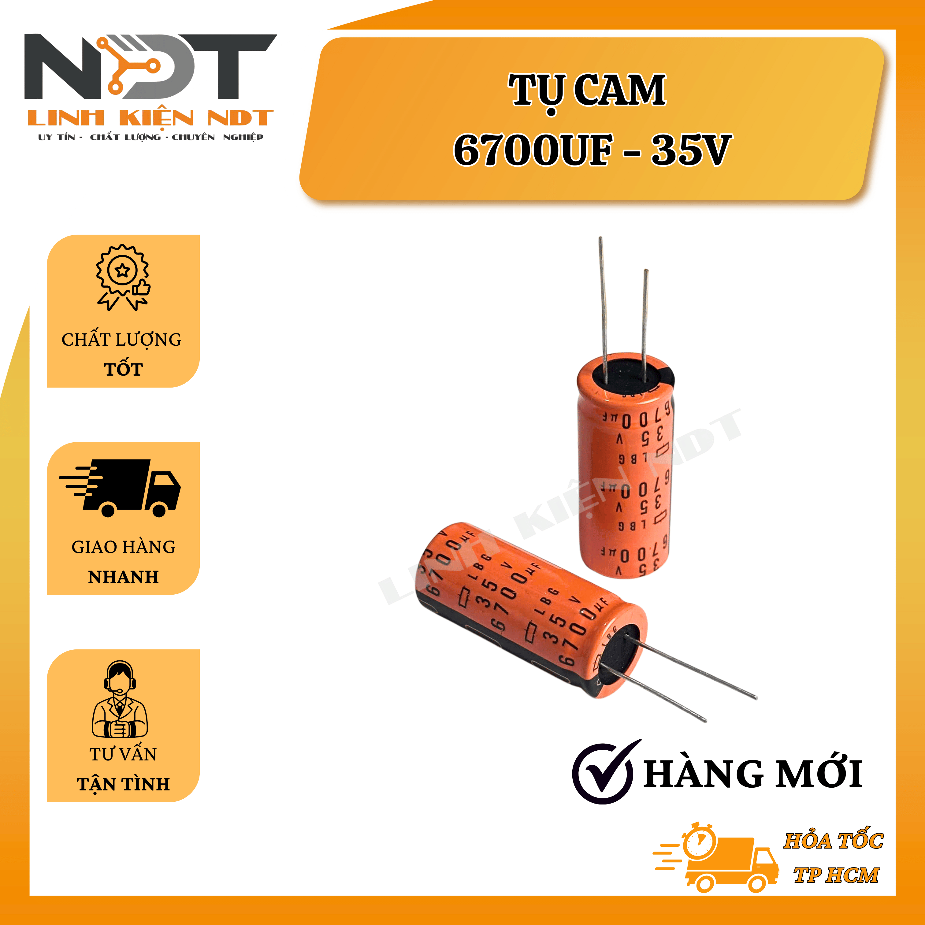 Tụ Hoá 6700uF 35V Hàng Mới Màu Cam - Linh Kiện NDT