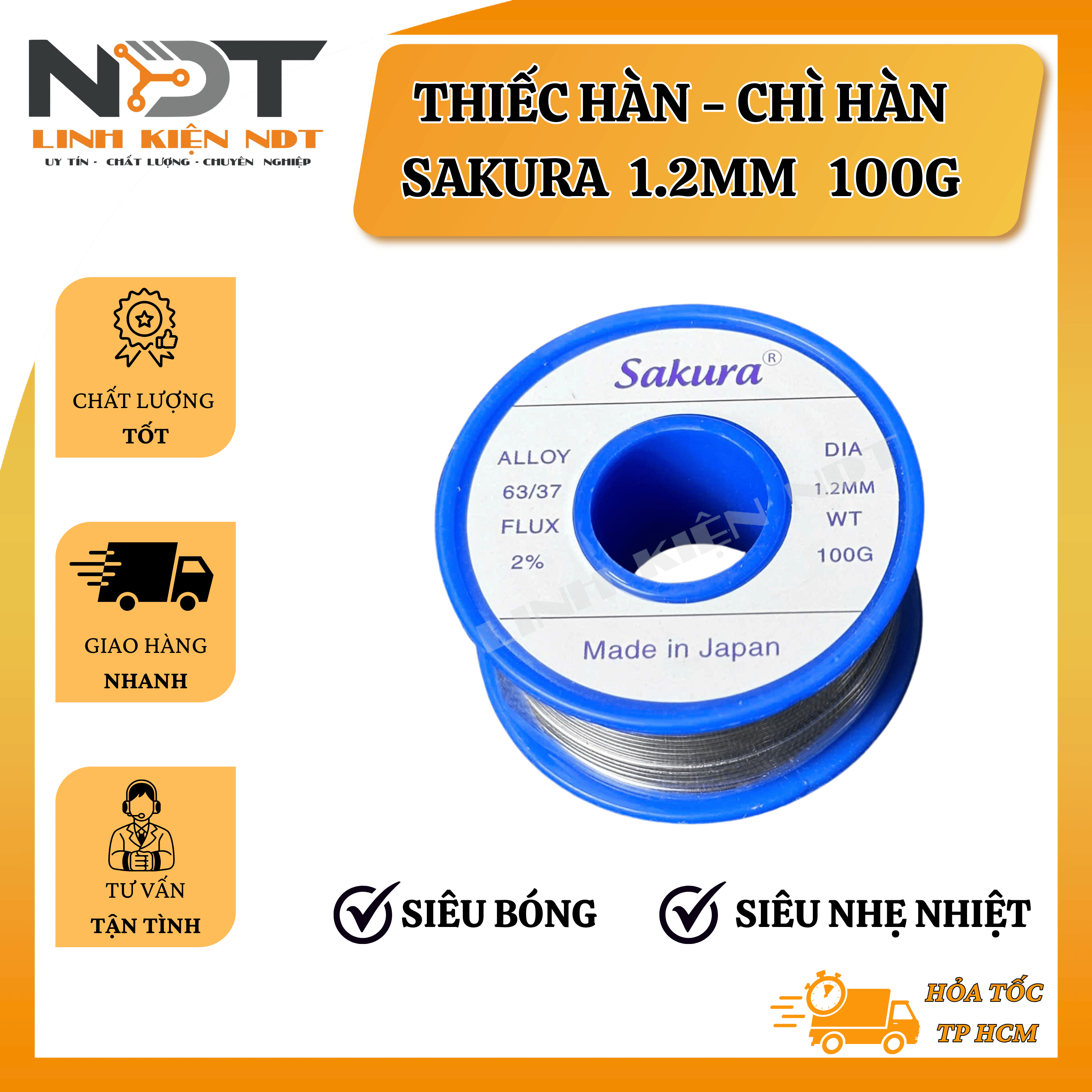 Thiếc Hàn Nhẹ Nhiệt Siêu Bóng SAKURA Sợi 1.2mm