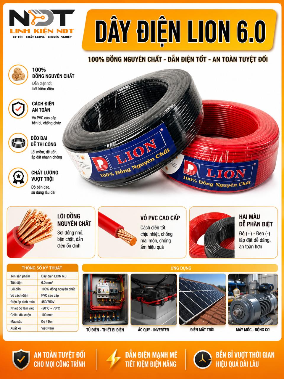 Dây Điện Đơn Mềm Lion VCM 6.0mm