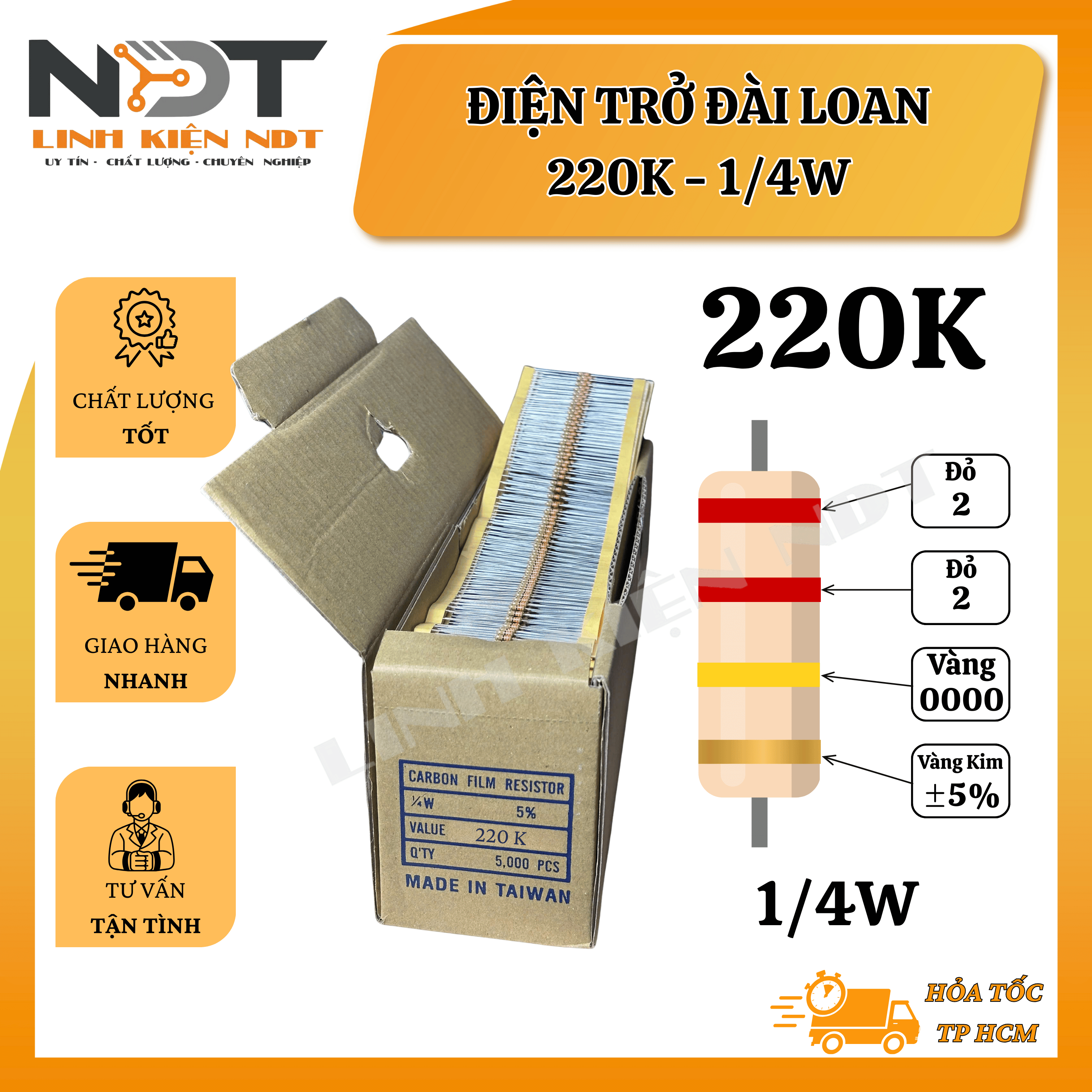 Set 100 Điện Trở 220K 1/4W Đài Loan - Linh Kiện NDT