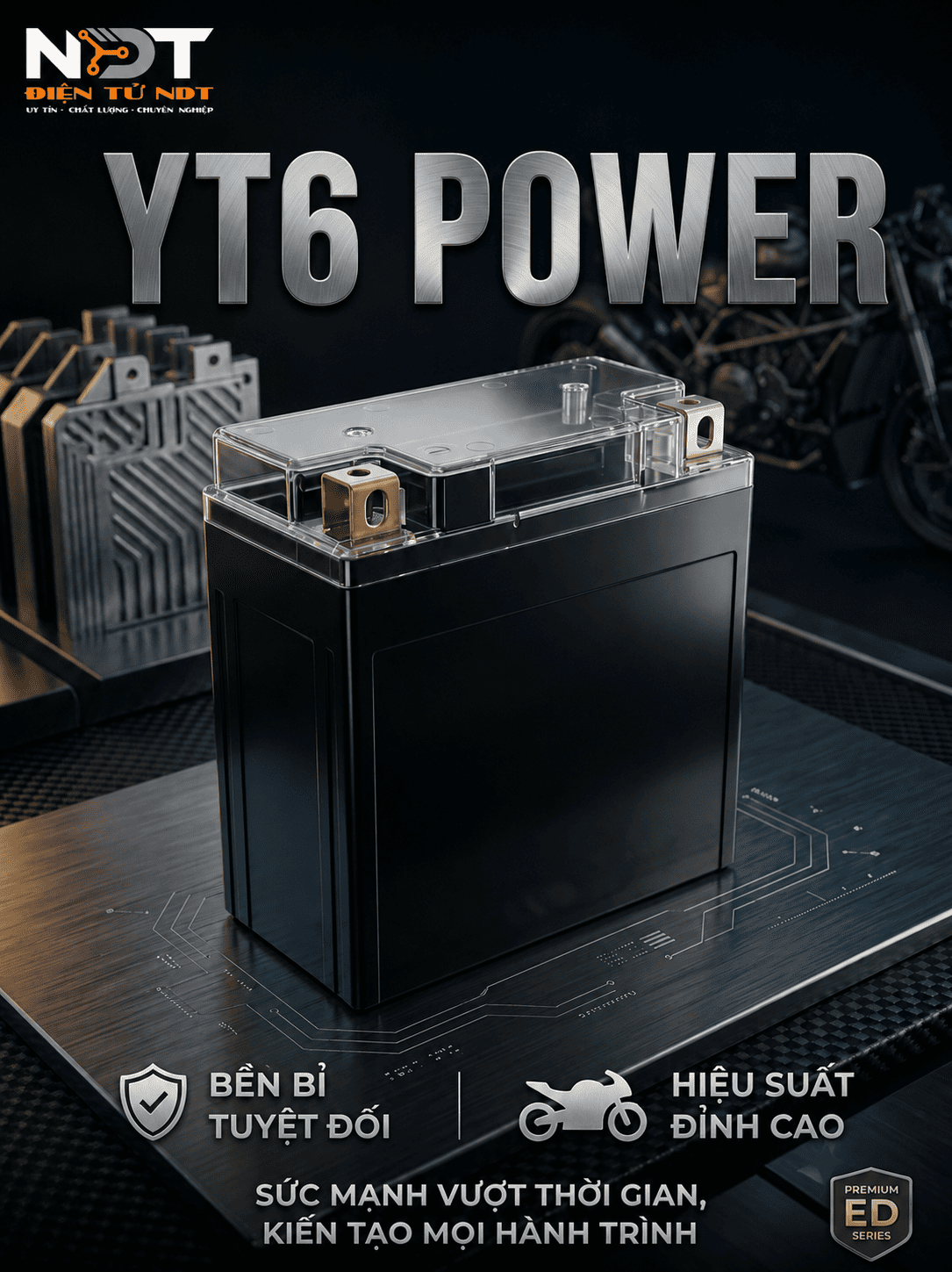 Vỏ Bình YT6 Nắp Trong Cọc Vuông - Linh Kiện NDT