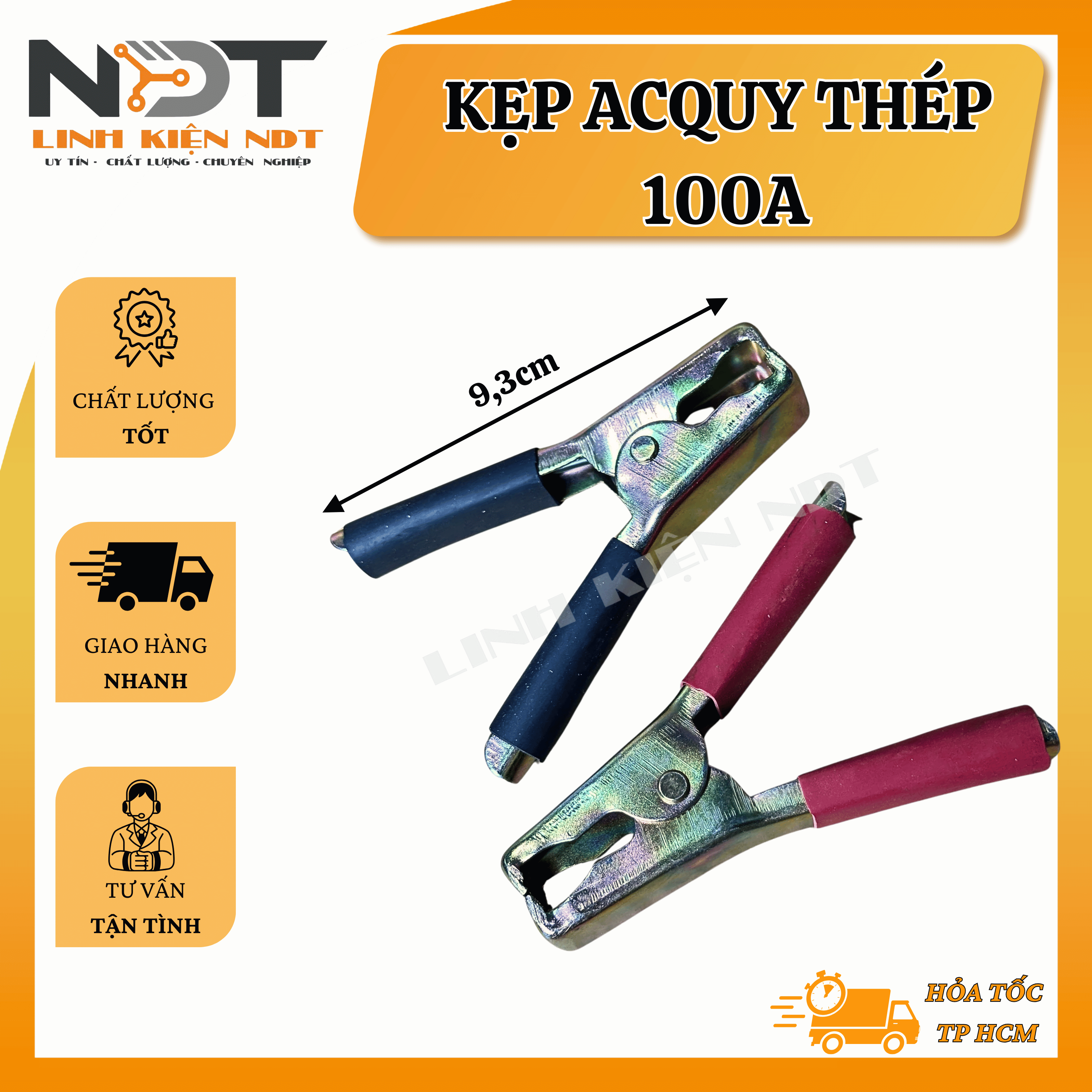 Kẹp ắc quy Acquy 100A Thép Không rỉ (Đỏ + Đen) 93mm - Linh Kiện NDT