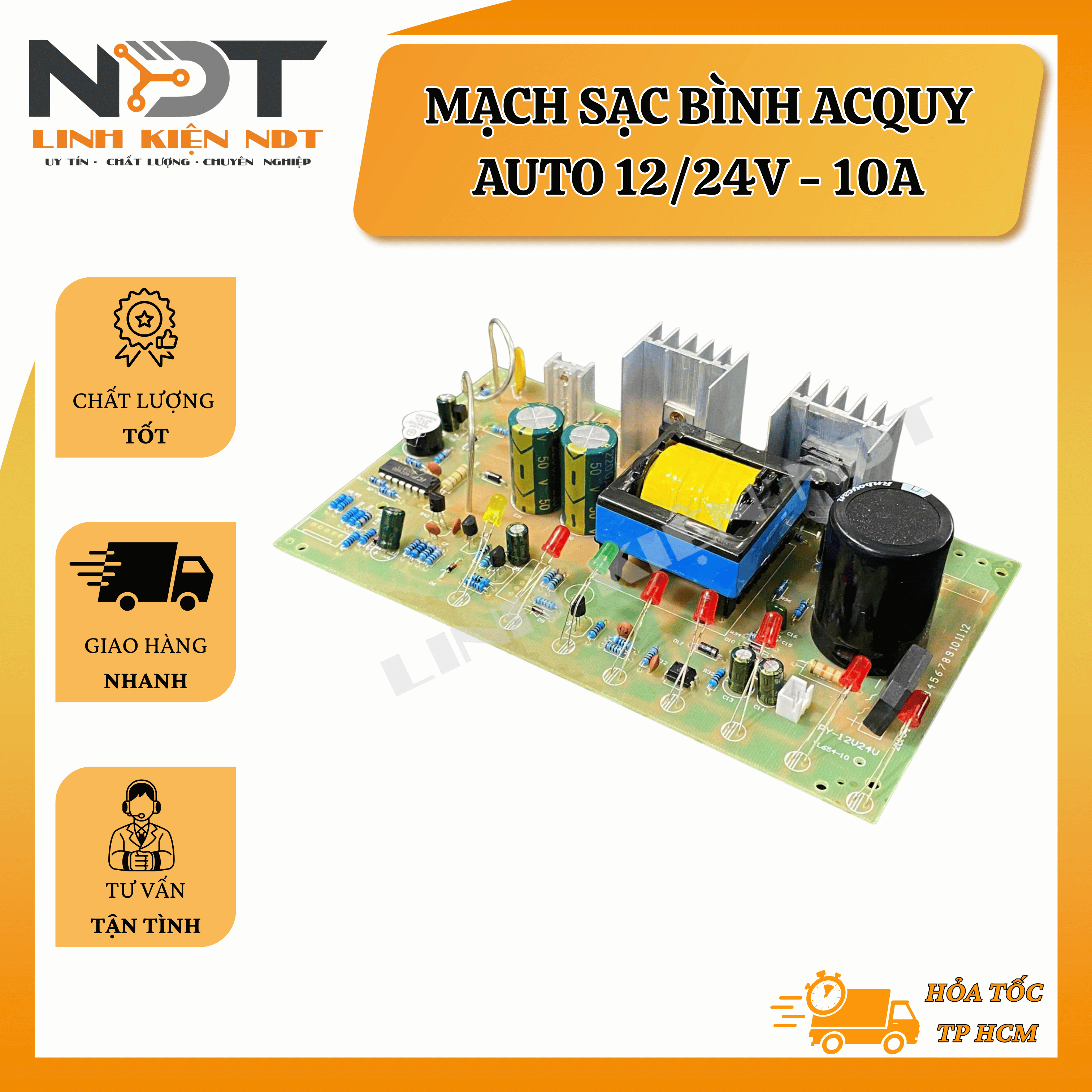 Mạch Sạc Acquy Tự Động 12/24V 10A 3 Giai Đoạn - Linh Kiện NDT