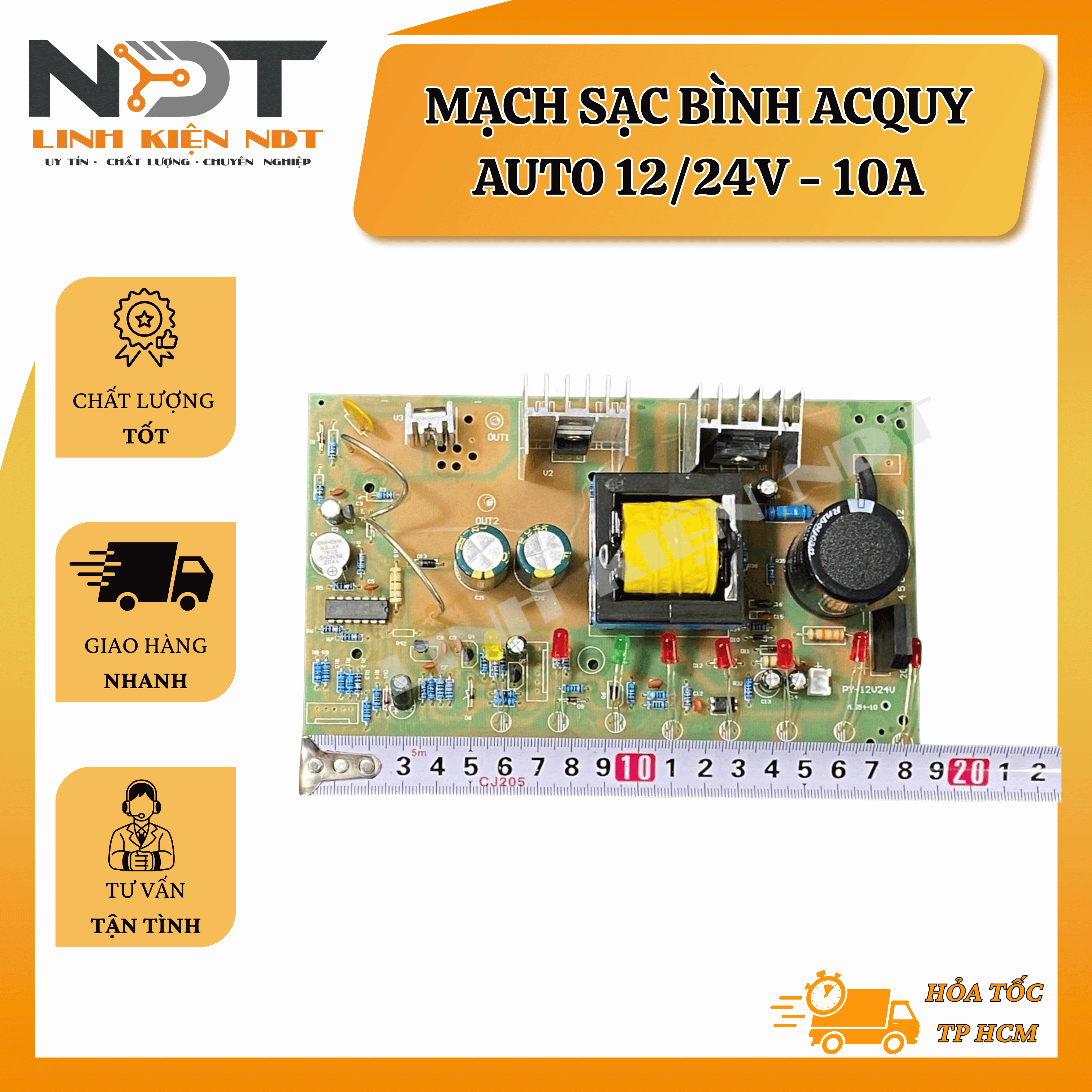 Mạch Sạc Acquy Tự Động 12/24V 10A 3 Giai Đoạn - Linh Kiện NDT
