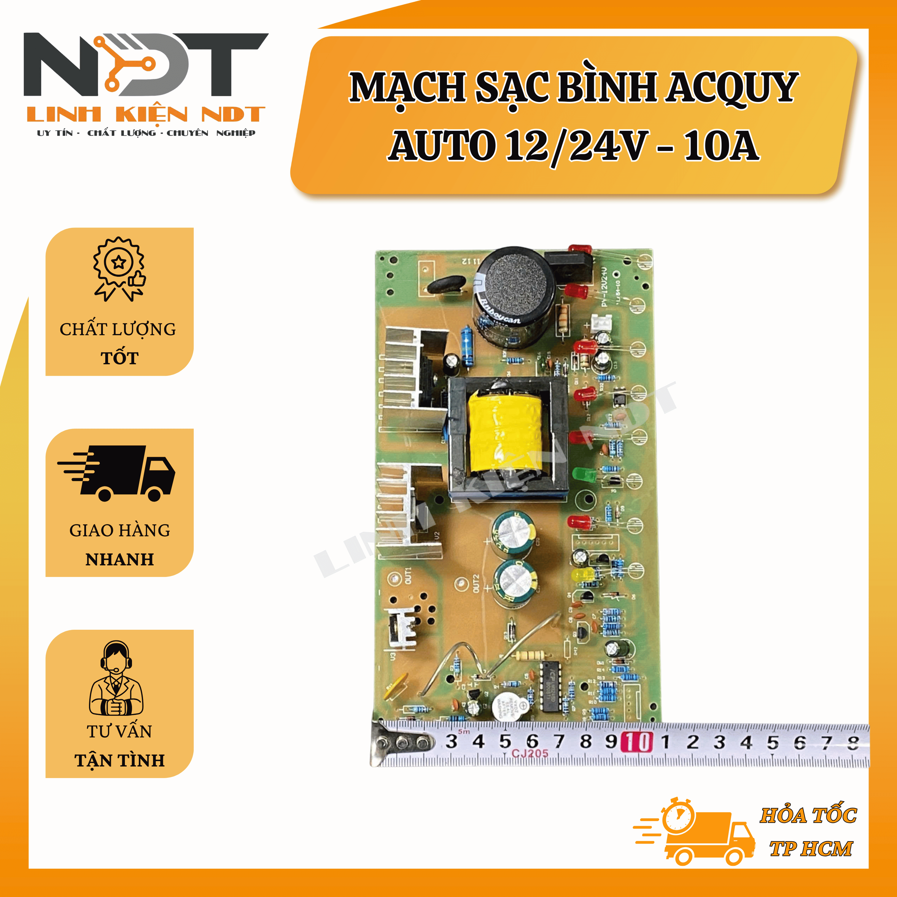 Mạch Sạc Acquy Tự Động 12/24V 10A 3 Giai Đoạn - Linh Kiện NDT