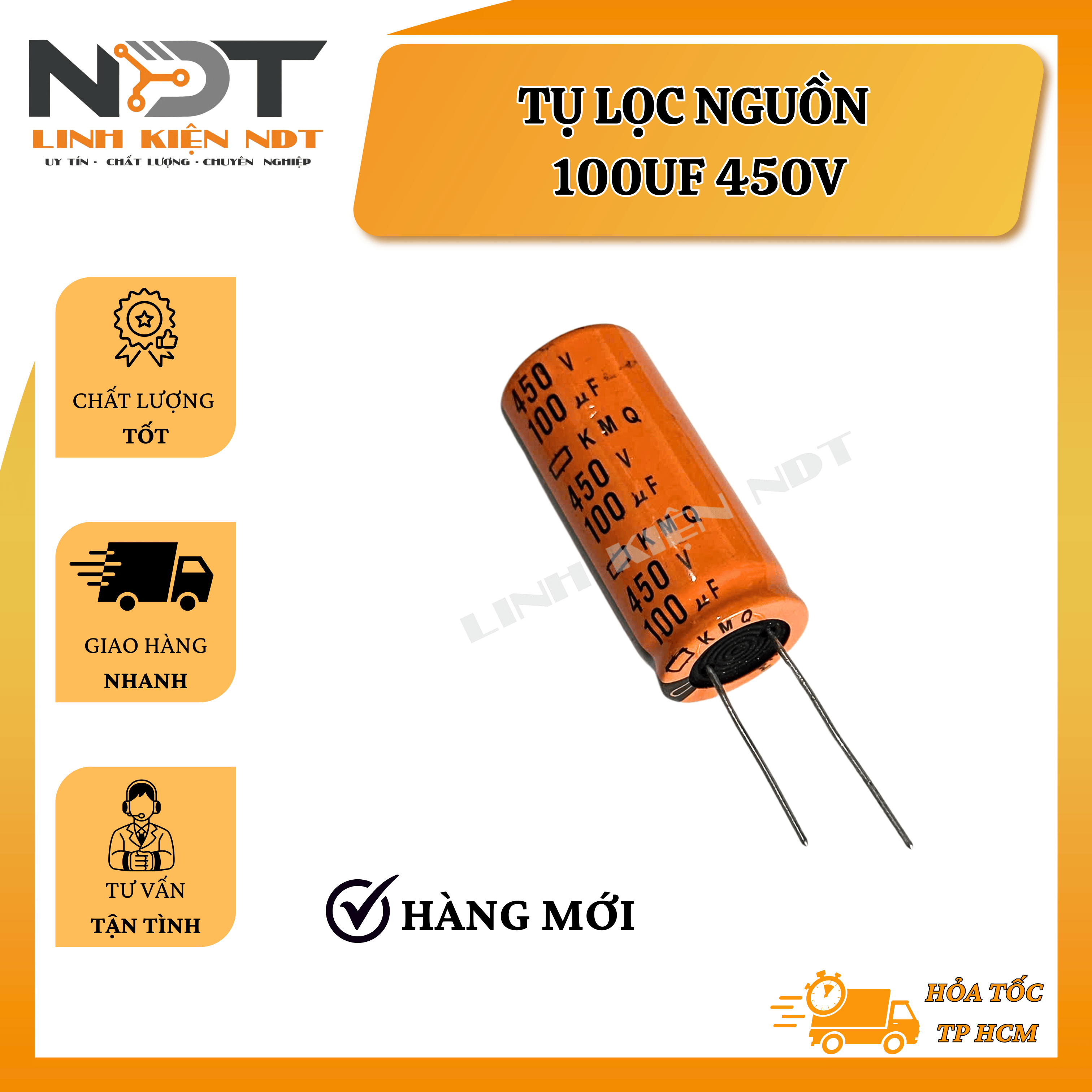 Tụ Hoá - Tụ Lọc Nguồn 100uF 450V Hàng Mới Màu Cam - Linh Kiện NDT
