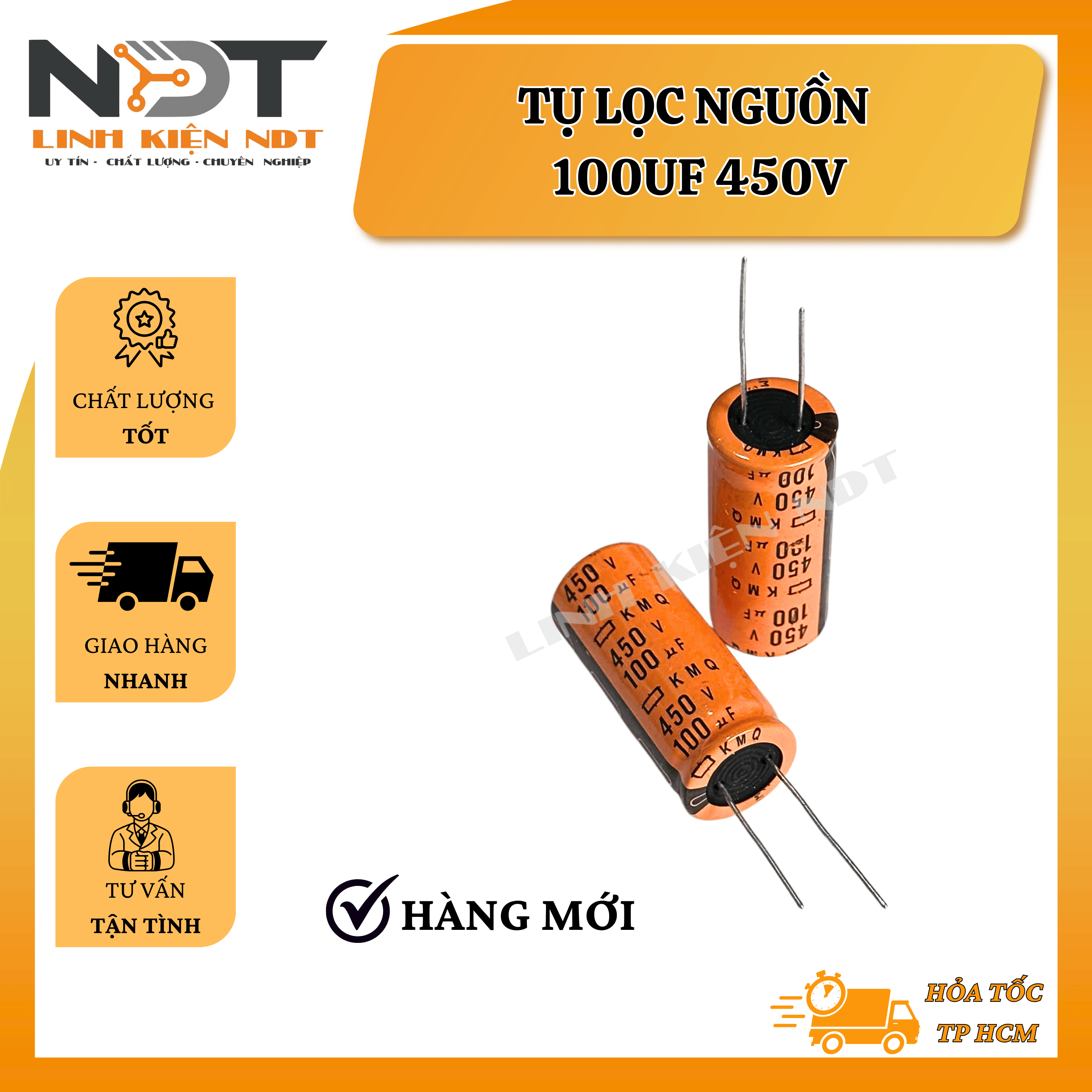 Tụ Hoá - Tụ Lọc Nguồn 100uF 450V Hàng Mới Màu Cam - Linh Kiện NDT