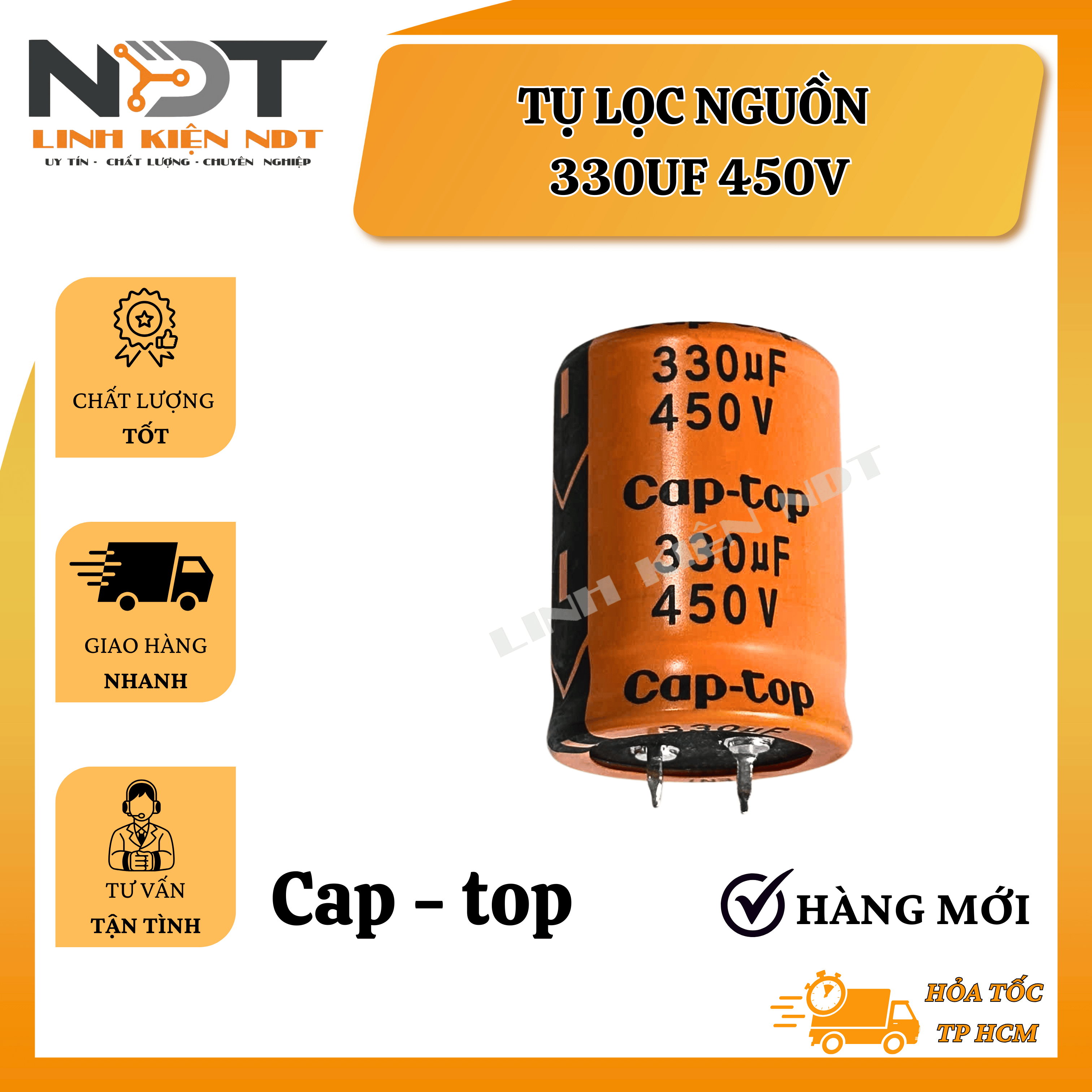 Tụ Hoá - Tụ Lọc Nguồn 330uF 450V Cap-top Hàng Mới Màu Cam - Linh Kiện NDT