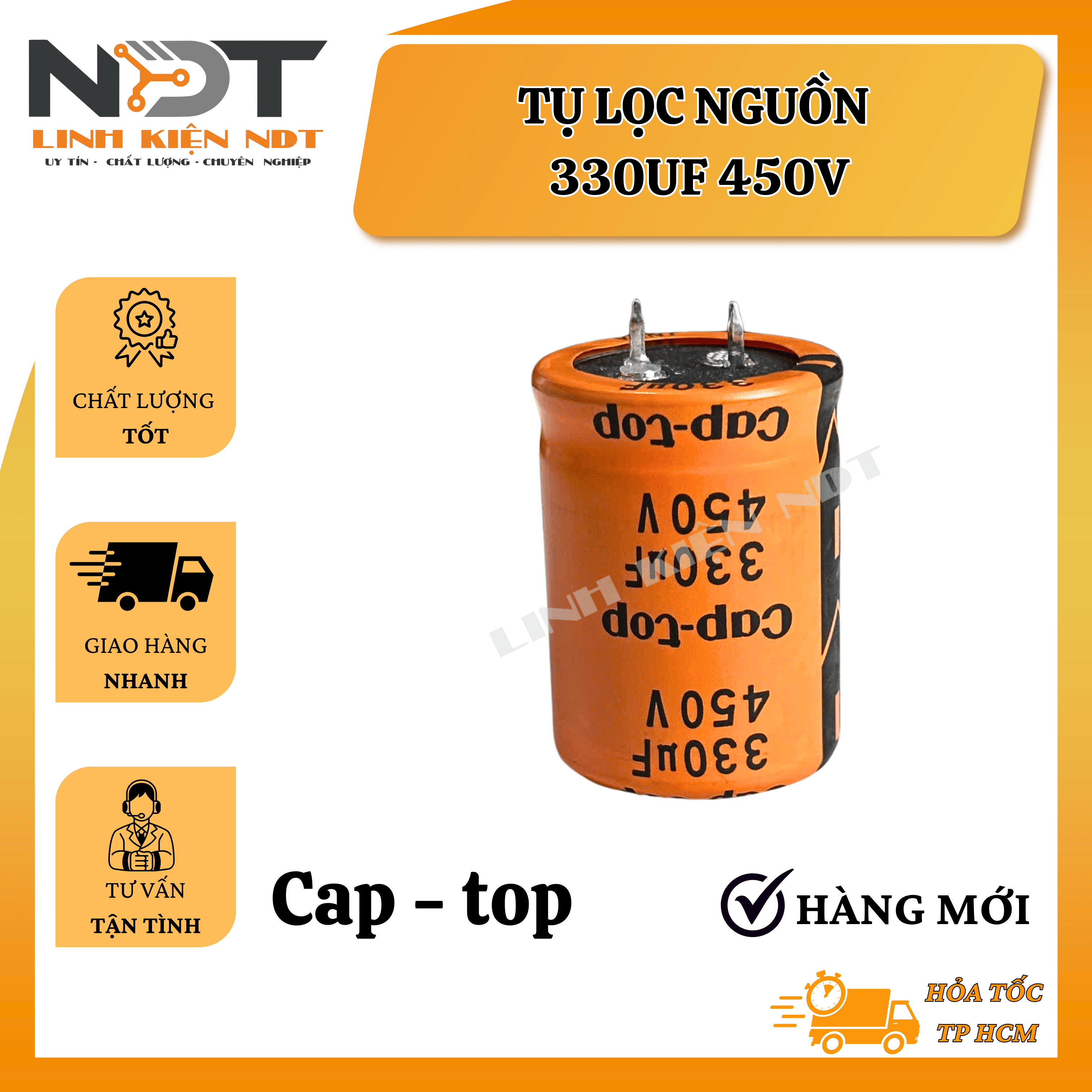 Tụ Hoá - Tụ Lọc Nguồn 330uF 450V Cap-top Hàng Mới Màu Cam - Linh Kiện NDT