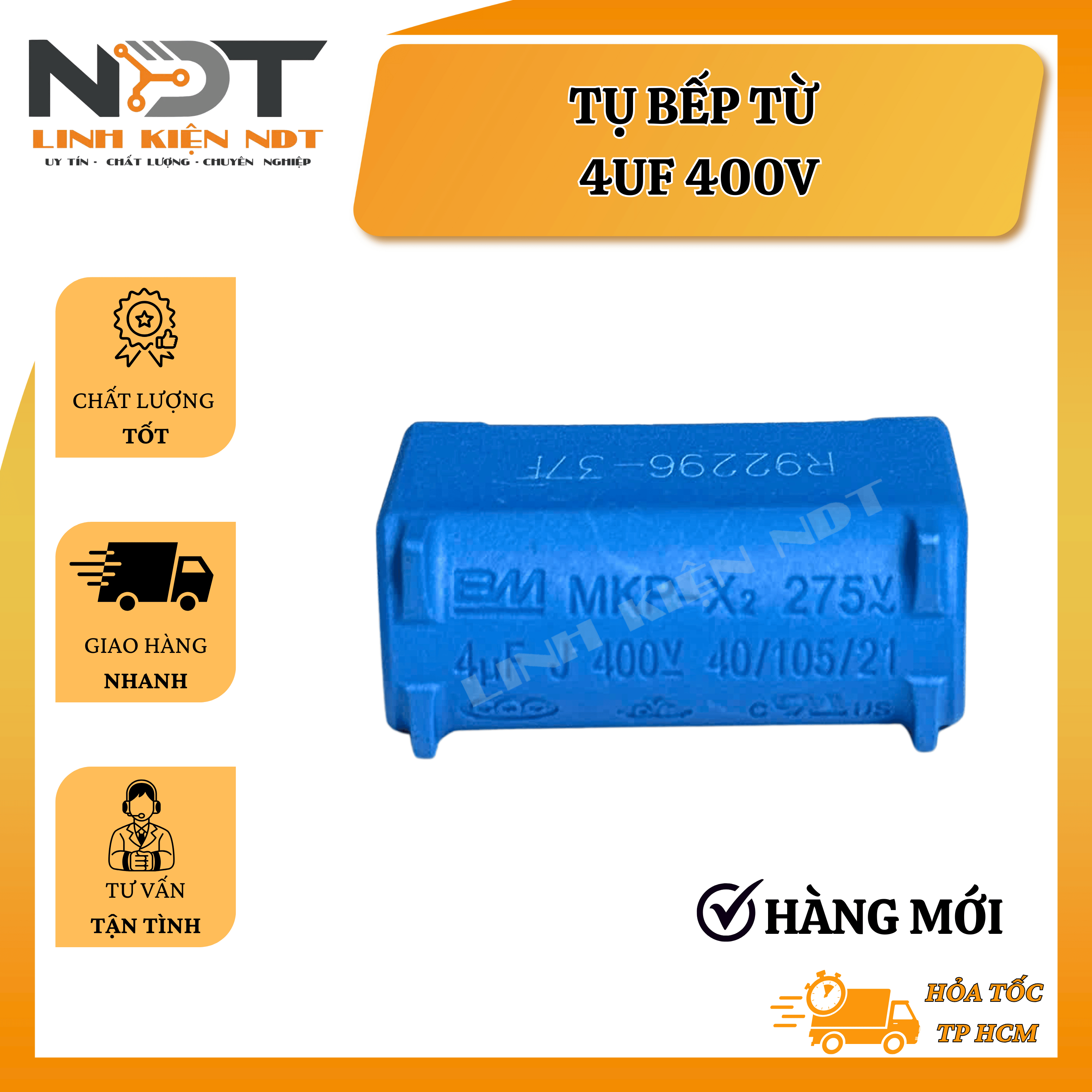 Tụ Bếp Từ 4uF 400V LoạI Đứng - Linh Kiện NDT