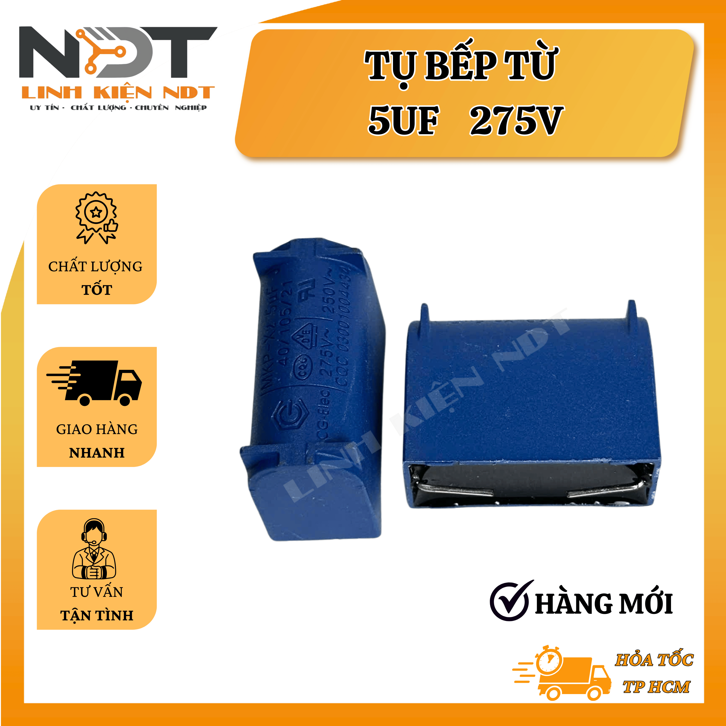 Tụ Bếp Từ 5uF 275V LoạI Đứng - Linh Kiện NDT