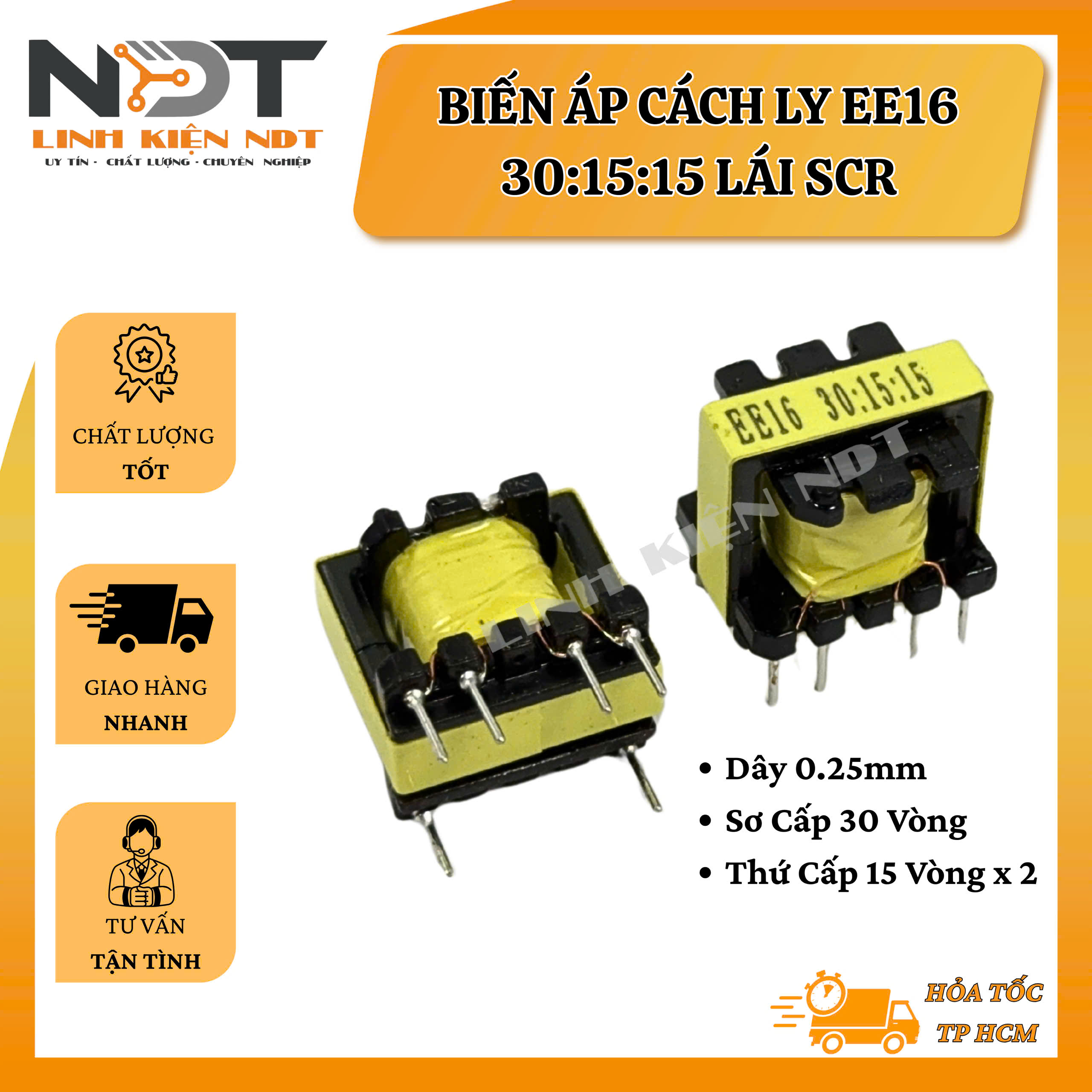 Biến Áp Cách Ly EE16 SCR 30:15:15 - Linh Kiện NDT
