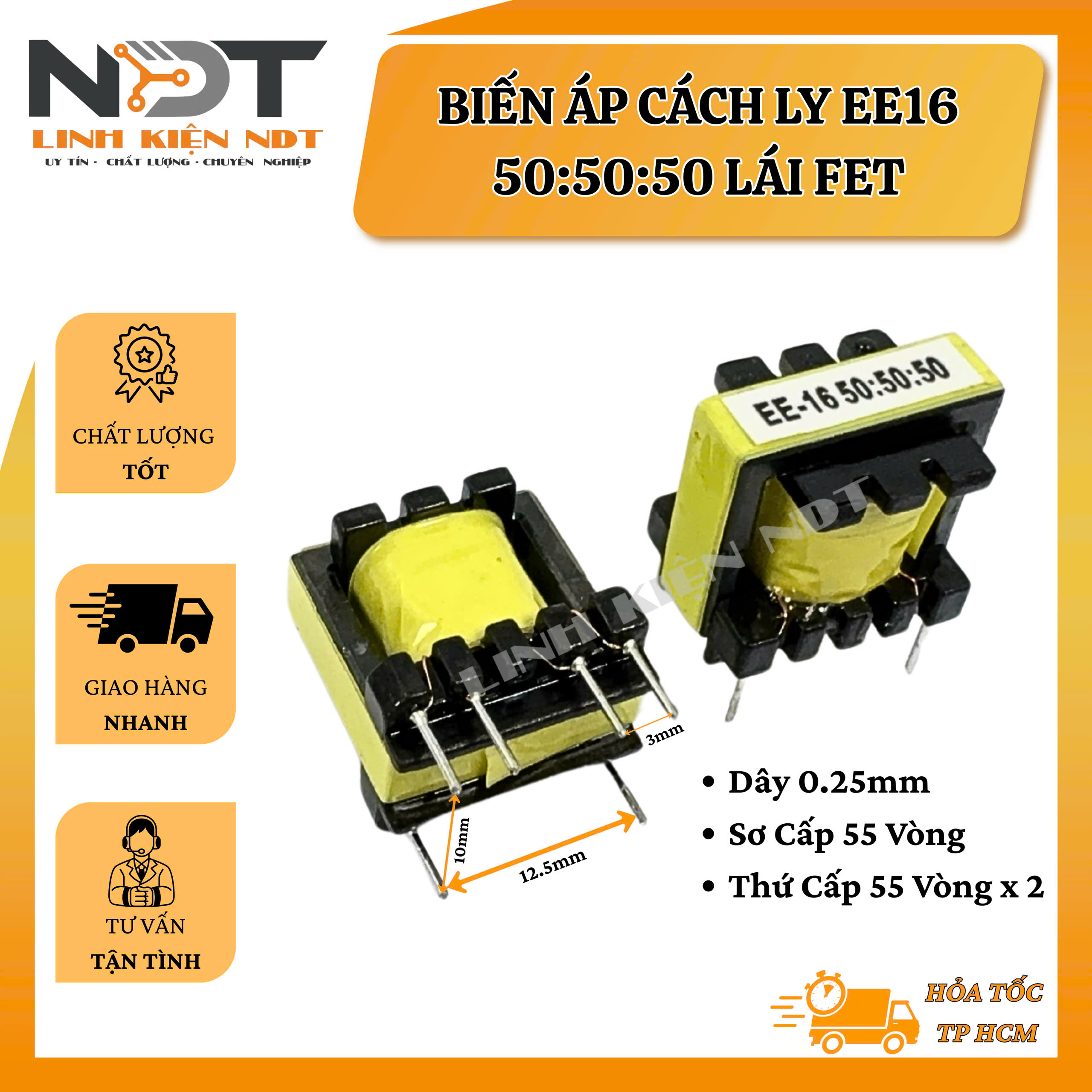 Biến Áp Cách Ly EE16 FET 50:50:50 - Linh Kiện NDT