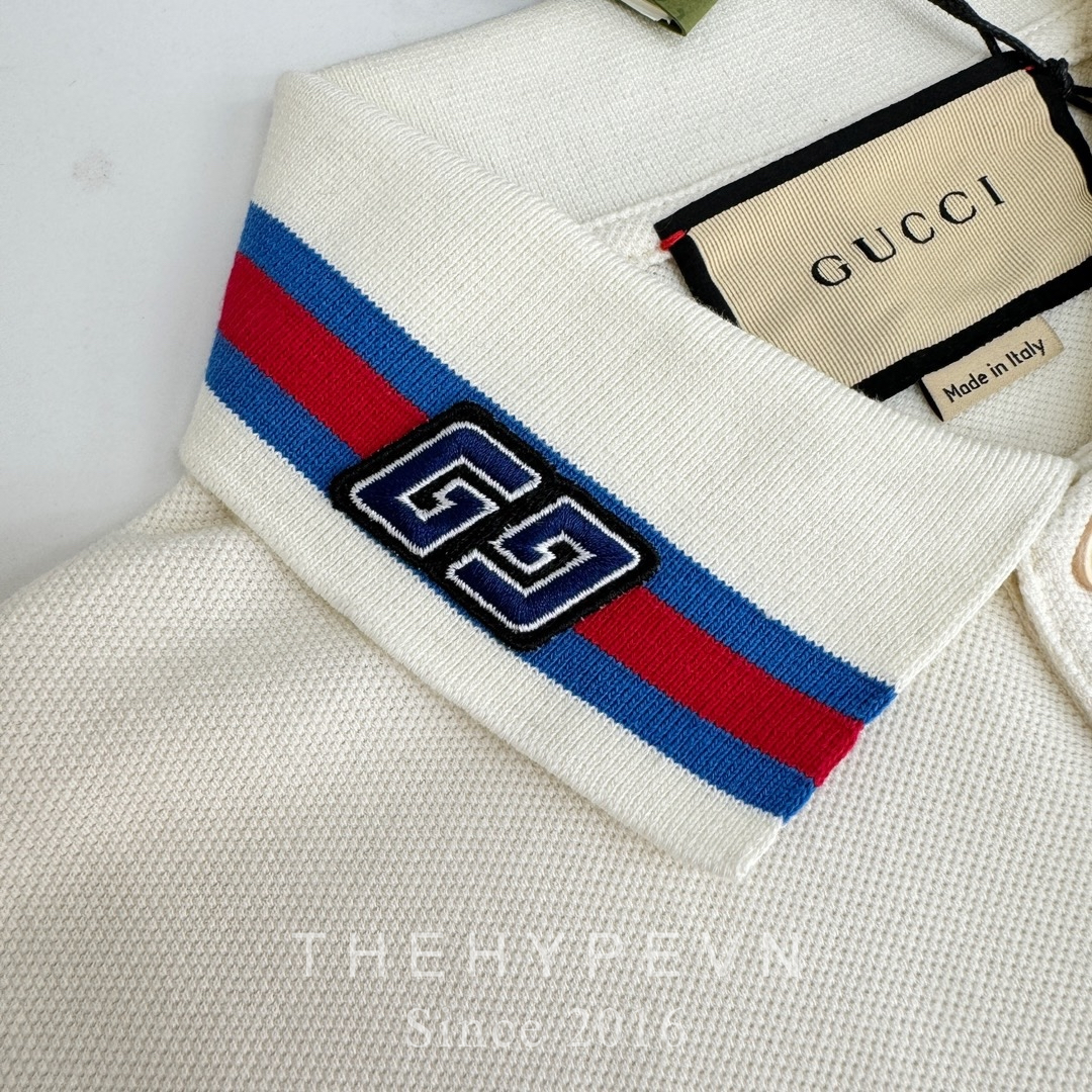 Áo Polo Gucci GC Cotton Piquet With Square GG (White) [Mirror Quality]