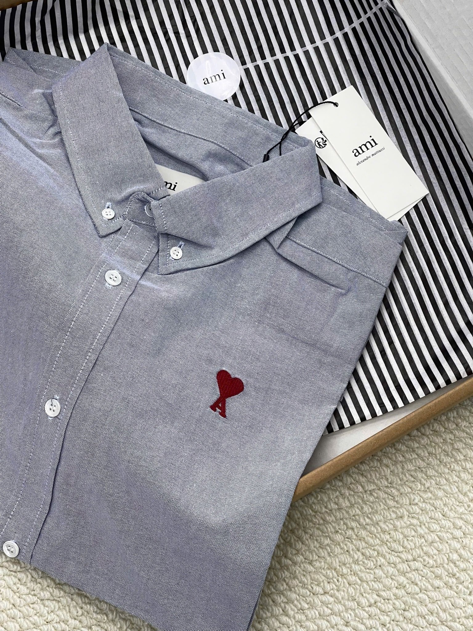 ÁO SƠ MI AMI PARIS BOXY SHORT SLEEVE OXFORD (BLUE)