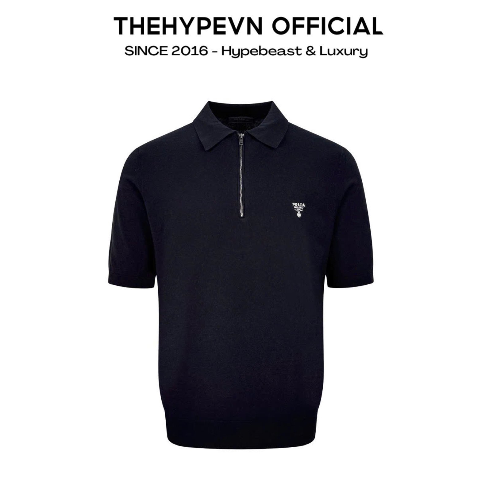 ÁO POLO PRADA LOGO EMBROIDERED WOOL (BLACK)