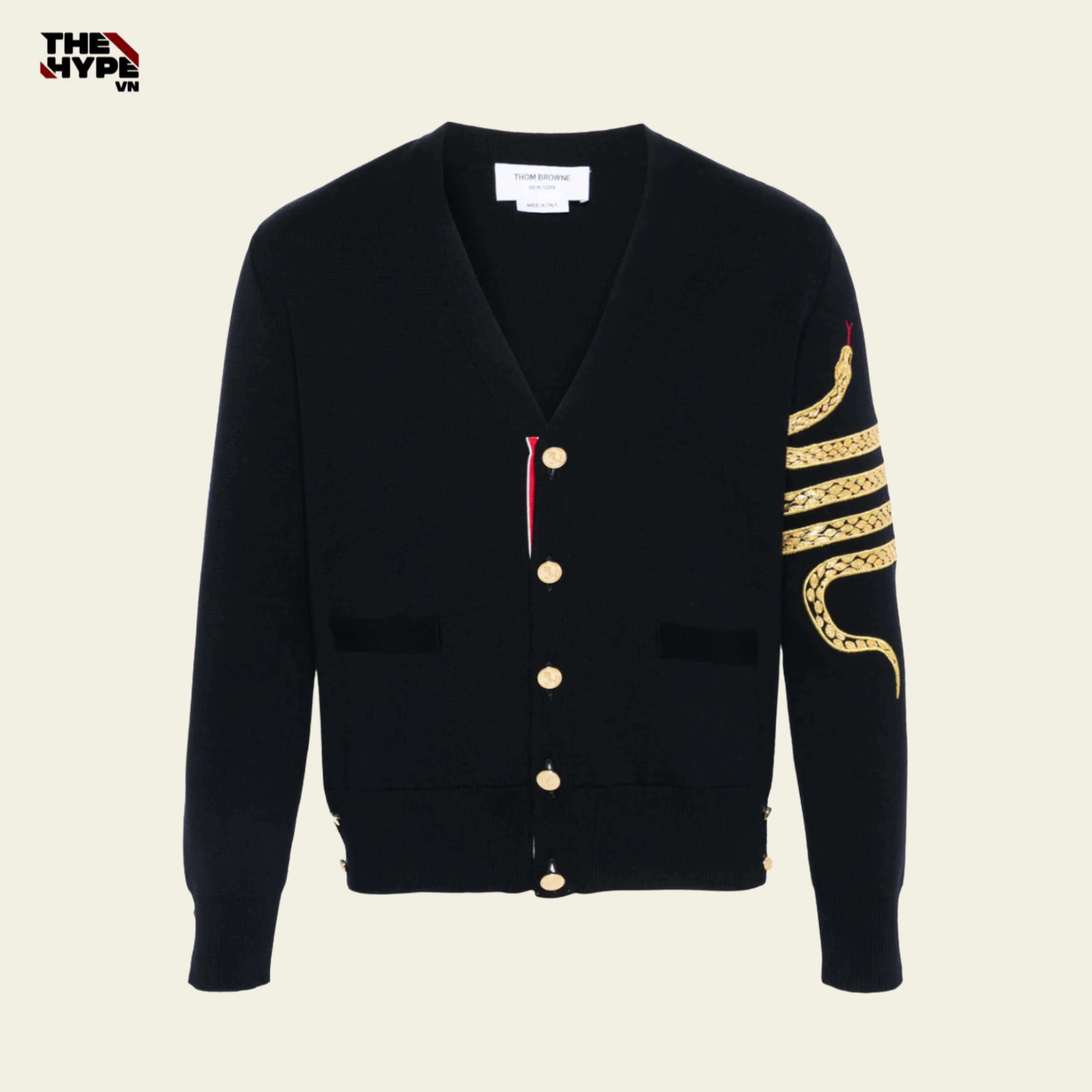 CARDIGAN THOM BROWNE SNAKE 4-BAR (NAVY)