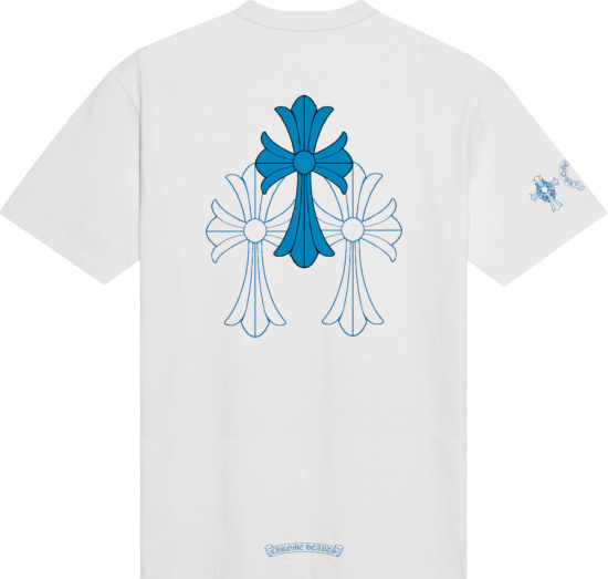Áo Thun Chrome Hearts CH White & Light Blue-Triple Cross (White) [Mirror Quality]